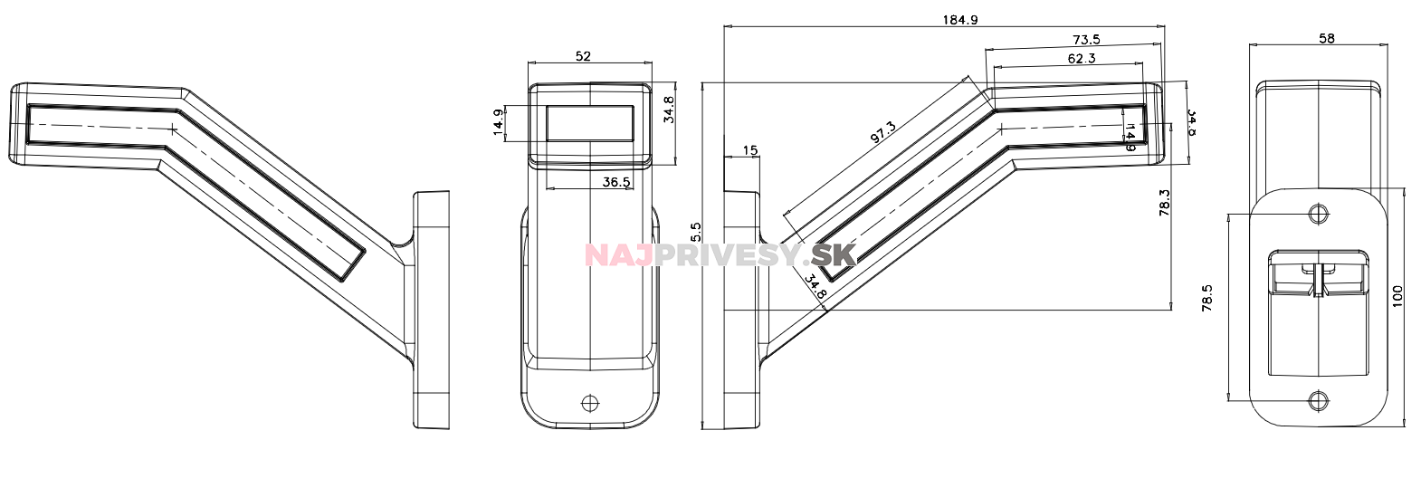Svetlo doplnkové obrysové LED WAS W168.1, 12-24V, ľavé, neón ef., dynamický blinkr