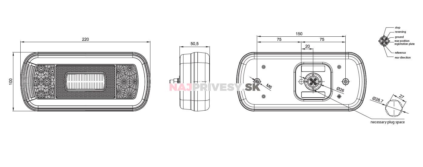 Svietidlo Fristom FT-130 združené LED 12-24V, L / P-BL/BR/KO/ML, baj5