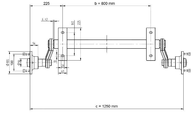 Náprava KNOTT VG 7-L (750 kg) b = 800 mm c = 1250 mm (100x4), nízke pätky