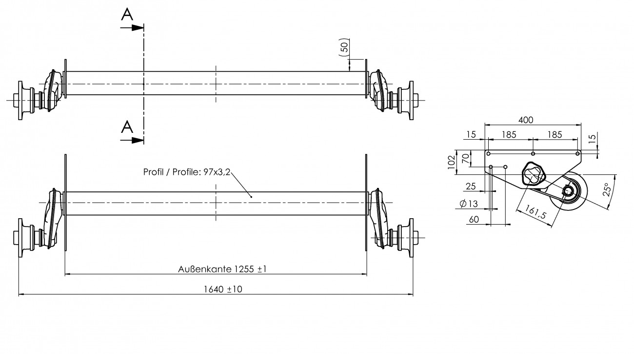 Náprava AL-KO UBR 1200-5 (1300kg) a=1255mm, 112x5, (Maro)