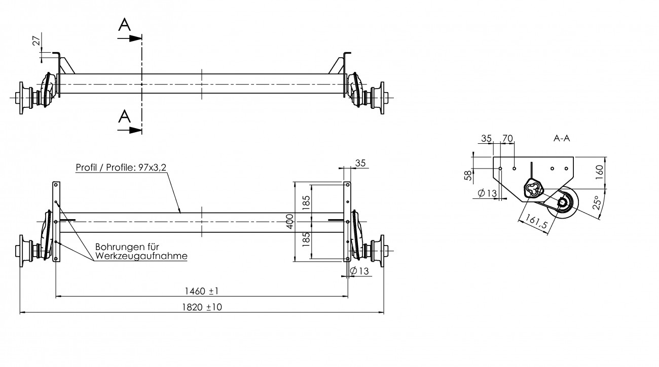 Náprava AL-KO UBR 1200-5 (1300kg), a=1460 mm, 112x5 (Sacher)