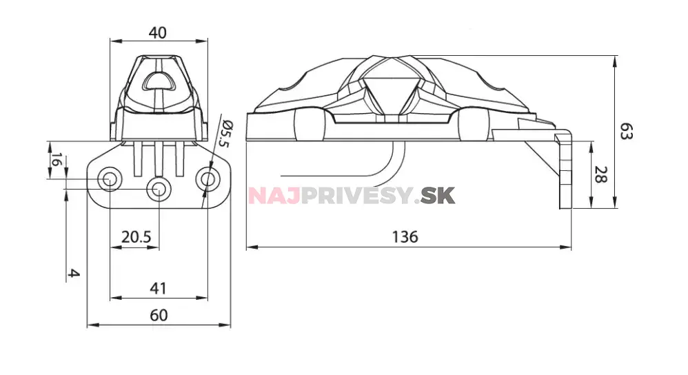 Svietidlo doplnkové obrysové LED Fristom FT-038 II (12-36V) na držiaku