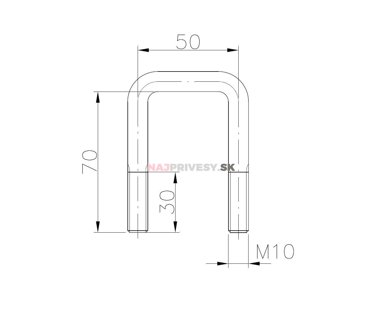 Upínaci strmeň ZBF 30-PO, M10, 70x50 mm