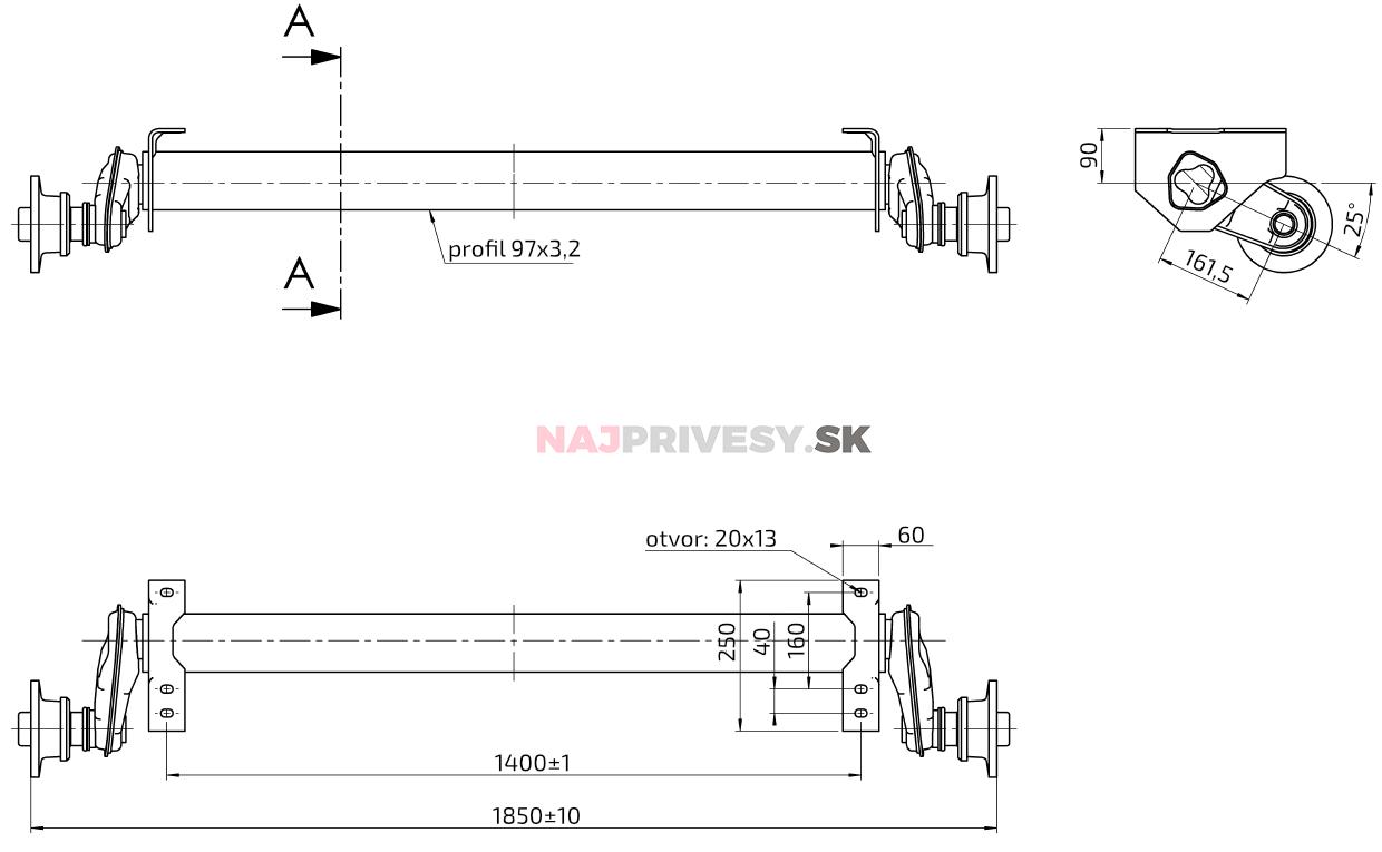 Náprava AL-KO Plus UBR 1200-5 (1300 kg) a=1400 mm, 100x4