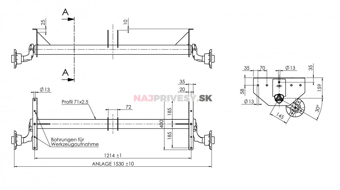 Náprava AL-KO UBR 700-5 (750 kg) a=1214 mm 100x4, (Sacher)