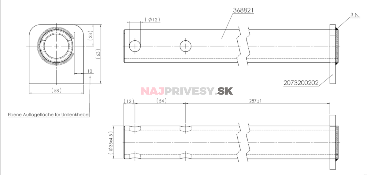 Ťažná trubka nájazdové brzdy AL-KO 90 S (pr. 35 mm, délka 353mm)