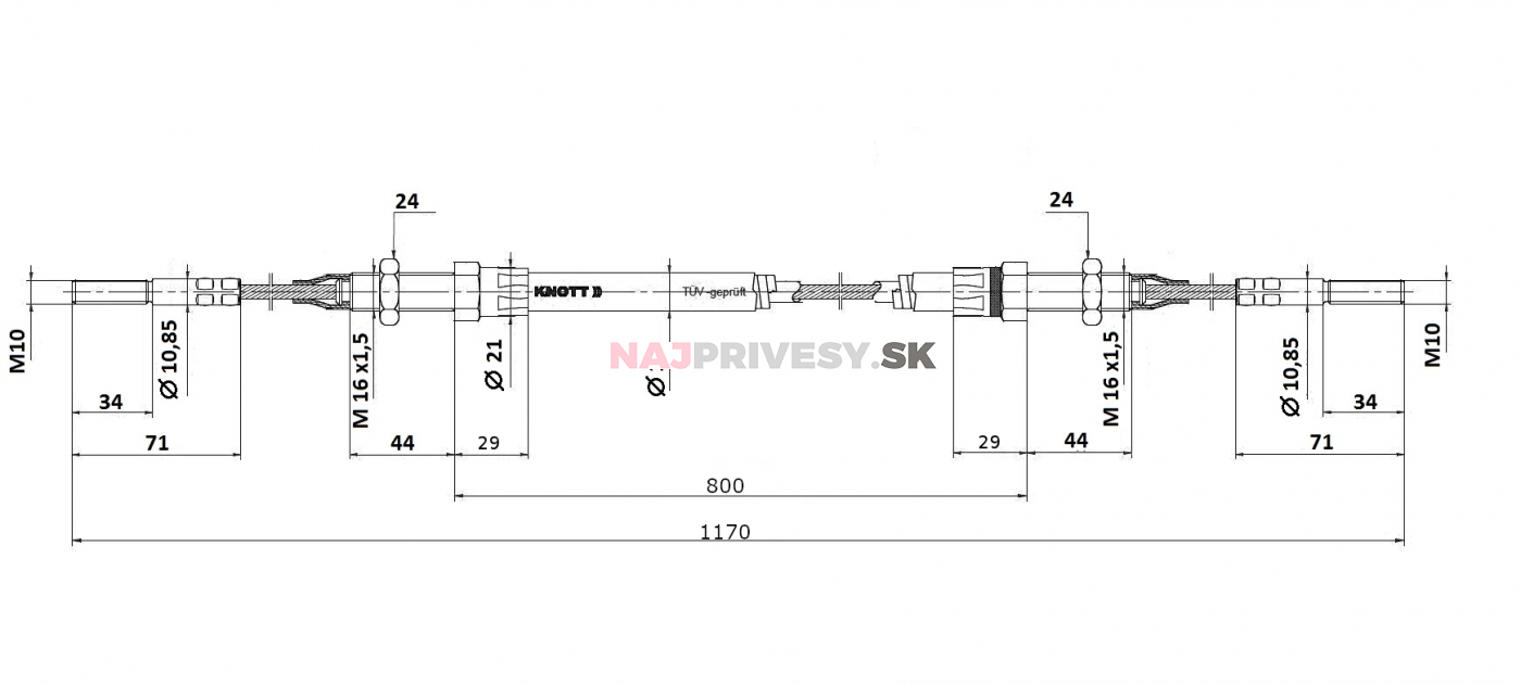 Lanovod brzdový pre KHV KNOTT 800/1170 závit M10-M10