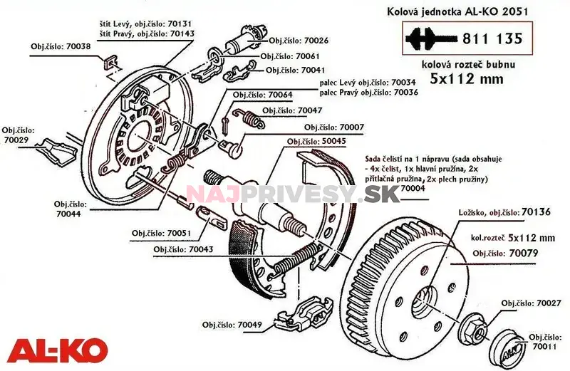 Čeľuste brzdové AL-KO 2051 velká sada 45 na 2 kolesá