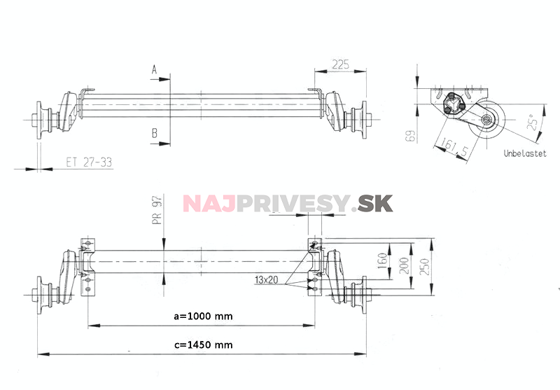 Náprava AL-KO UBR 1200-5 (1300 kg) a=1000 mm, 100x4