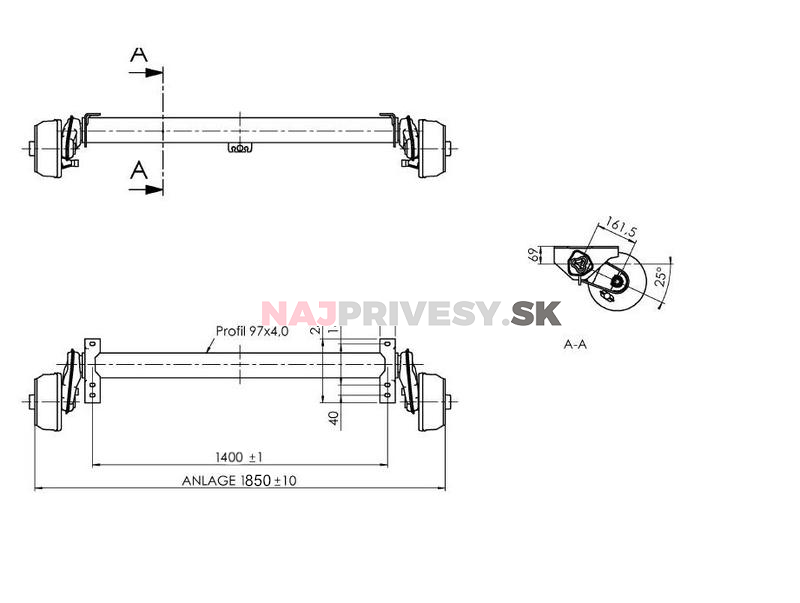 Náprava AL-KO Compact B 1600-3 (1500kg) a=1400mm, 112x5