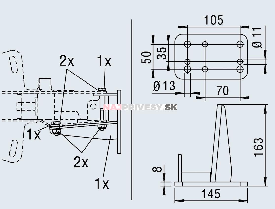 Konzola pre držiak oporného kolieska na brzdu AL-KO 161S/251S/251G