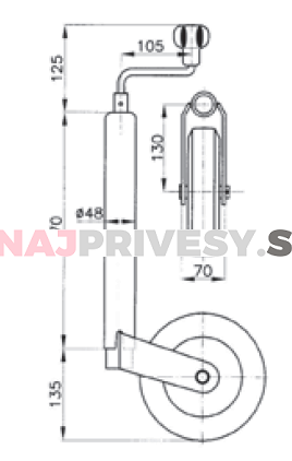 Koliesko oporné KNOTT priem. 48 mm (plastový disk) 150 kg