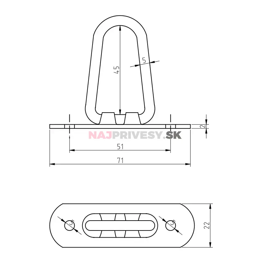 Strmeň oblý sklopný pre upnutie plachty vysoký 54mm, pozink