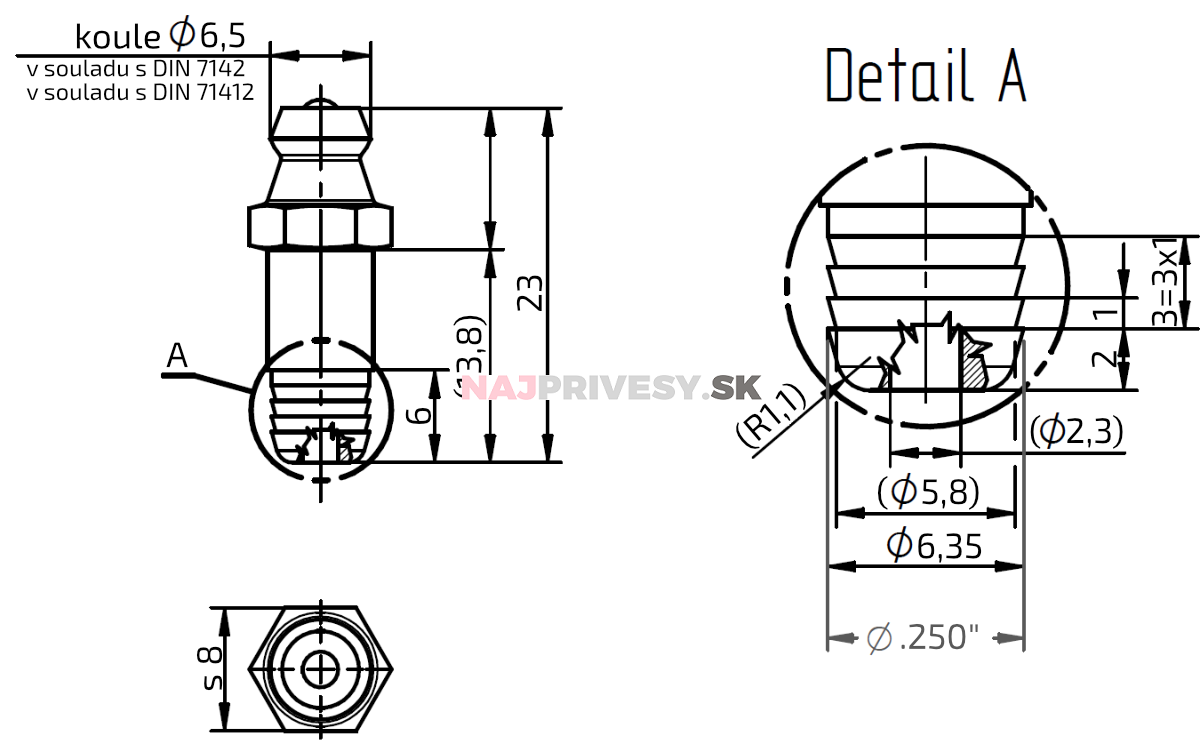 Maznica narážací drážkovaná predĺžená do nájazdovej brzdy KNOTT- NOVÉ PREVEDENIE