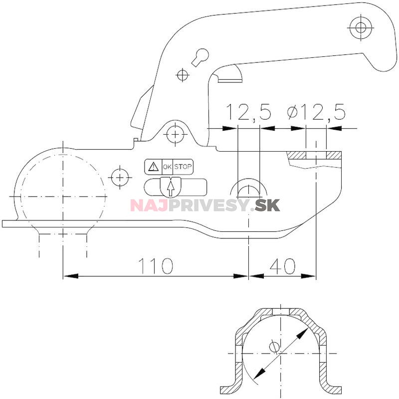 Ťažná spojka WW 150 R-B pr. 50 mm, 1500 kg