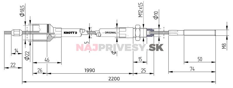 Lanovod brzdový KNOTT nerez 1990/2200 mm, závit M8