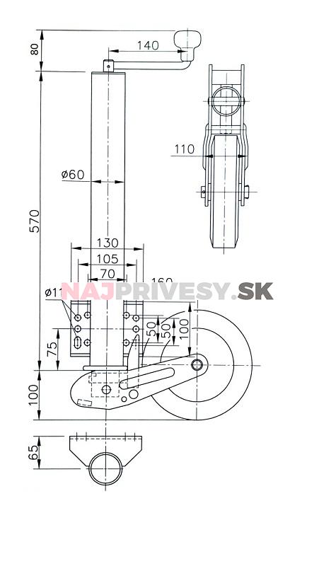 Oporné koliesko automat. VK 60-BLH-255 SB 400 kg