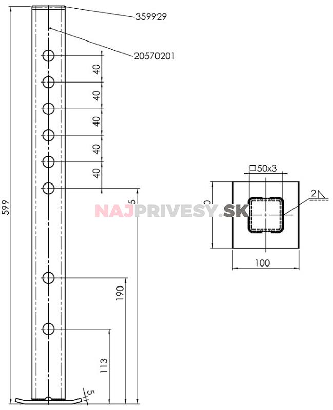 Oporná noha pevná 50x50/600 AL-KO 400kg