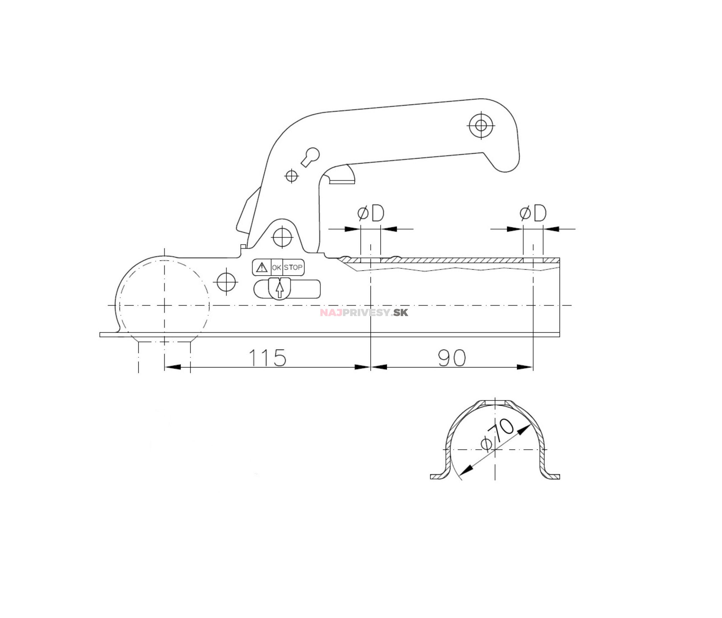 Ťažná spojka WW 8 C, pr. 70 mm, 800 kg