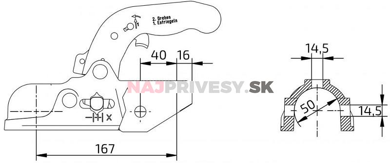 Ťažná spojka KNOTT K35-A pr. 50 mm, 3500 kg,  vŕtanie 14,5 mm