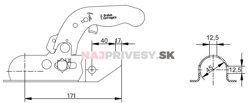 Ťažná spojka KNOTT KK14-B pr. 45 mm, 1400 kg