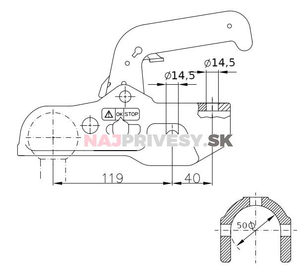 Ťažná spojka WW 350 R-B pr. 50 mm, 3500 kg, vrt. 14,5