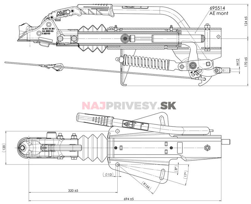 Nájazdová brzda AL-KO 251G PLUS (univerz. montáž) s AK301