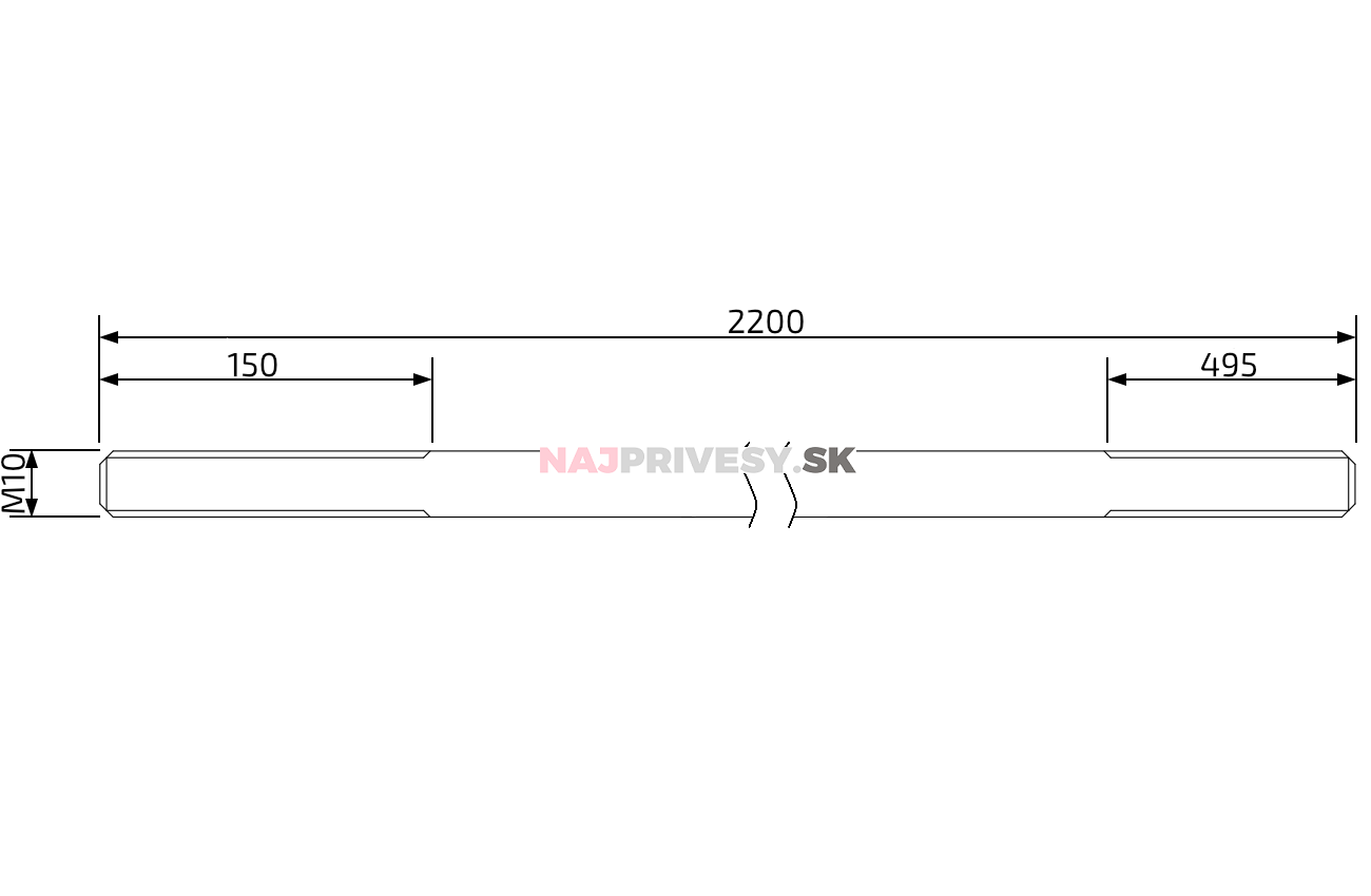 Tiahlo brzdové M10x2200 mm, 4,6, Zn