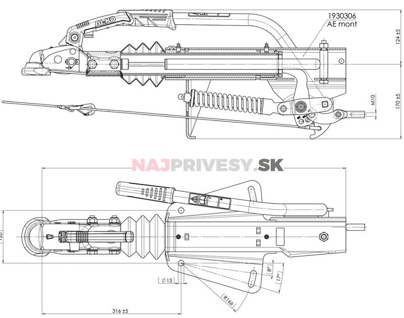 Nájazdová brzda AL-KO 161S PLUS (univerz. montáž) s AK161