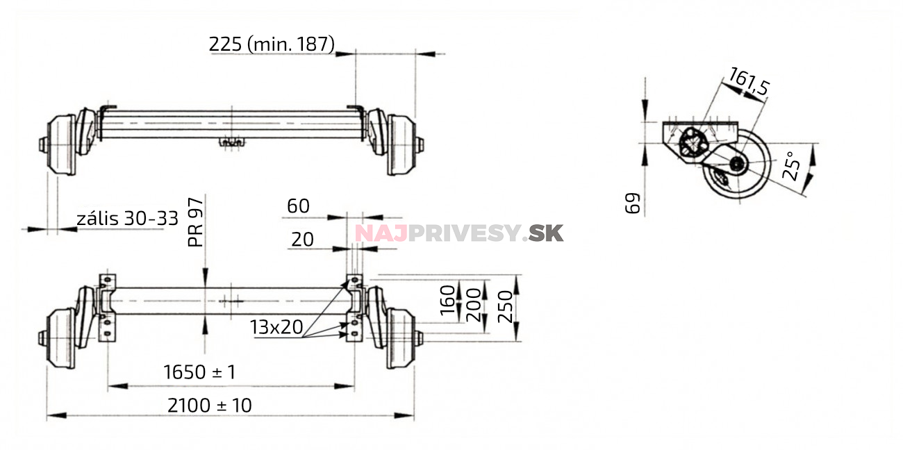 Náprava AL-KO Compact B 1200-6 (1350 kg) a = 1650 mm, 112x5