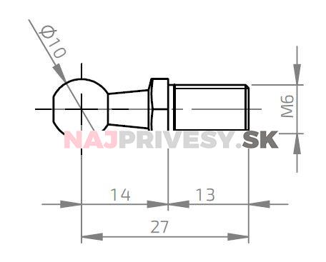 Čap guľového kĺbu k plynovej vzpere BM, c=27mm, M6, oceľ
