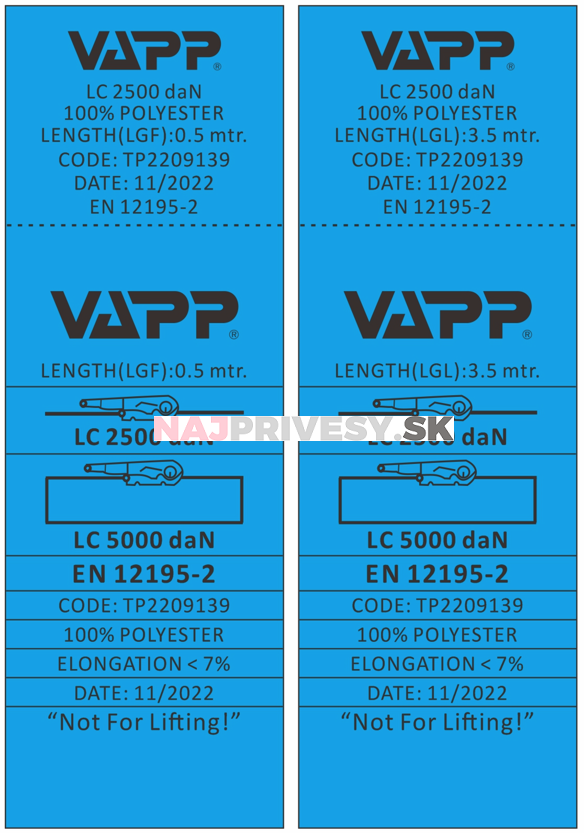 Upínacia súprava 50 mm/ 4 m/5 t, dvojité háky