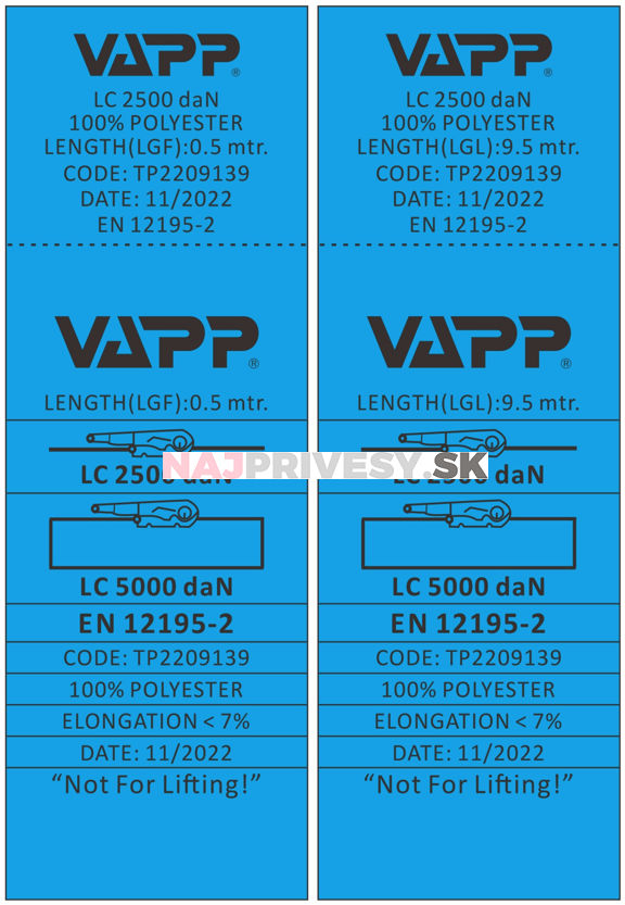 Upínací souprava 50 mm/10 m/5 t, dvojité háky