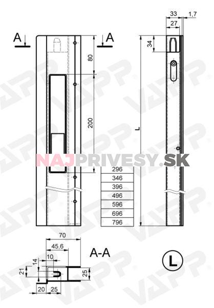 Uzáver bočníc s lemom SAFEGRIP 350mm ľavý