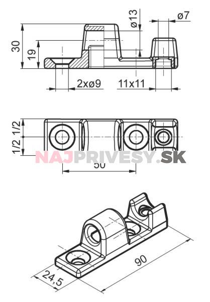 Puzdro pántu bočníc TIRex Geomet, nerez