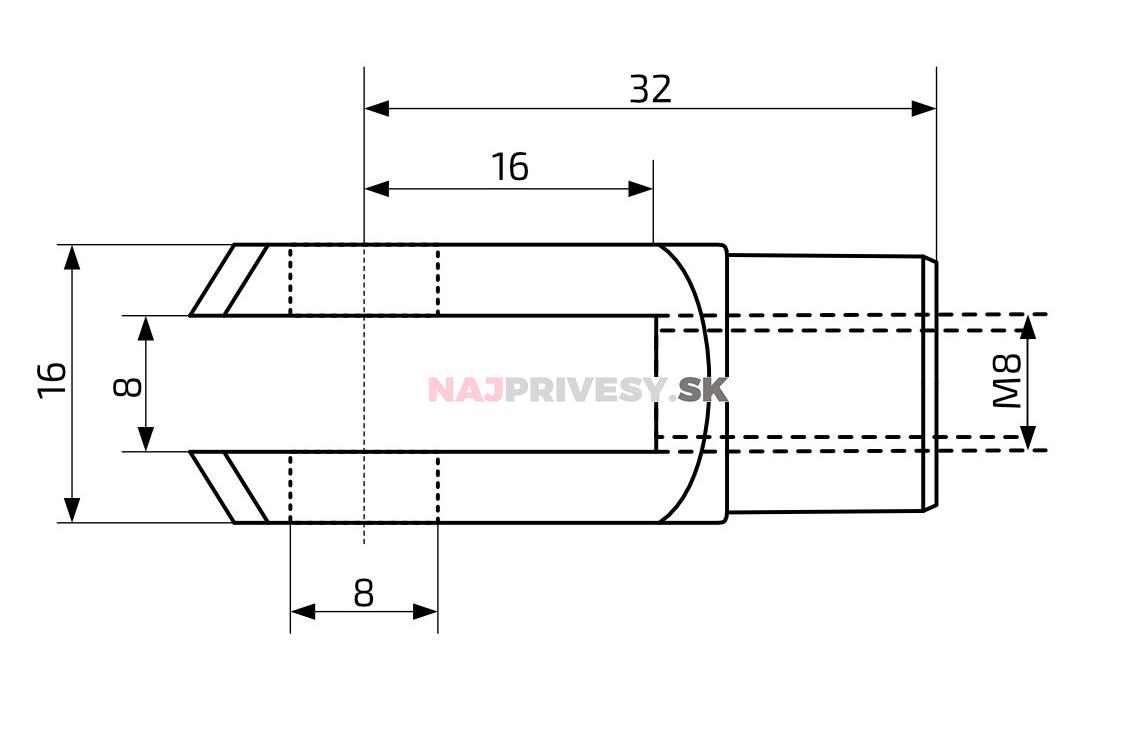 Vidlica k plynovej vzpere 8x16, otvor 8mm, pre závit M8, oceľ
