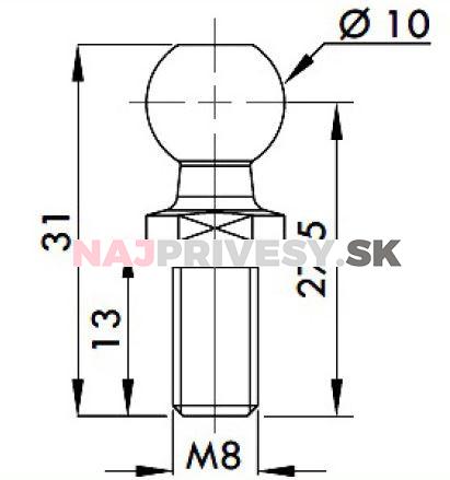 Čap guľového kĺbu k plynovej vzpere BM, c=27,5mm, M8, oceľ