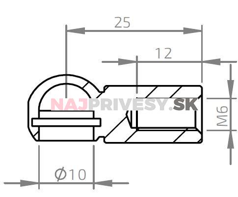 Puzdro guľového kĺbu k plynovej vzpere BM, c=25mm, pre závit M6, oceľ