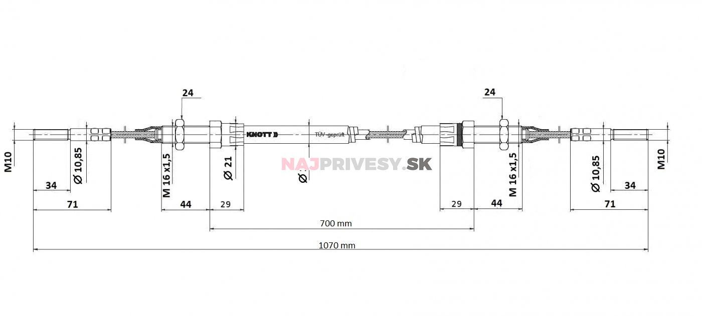 Lanovod brzdový pre KHV KNOTT 700/1070 závit M10-M10