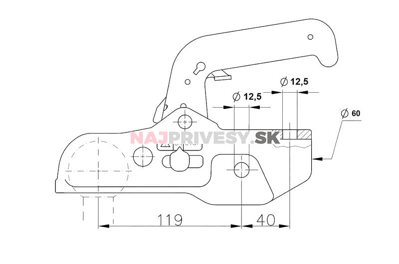 Ťažná spojka WW 350 R-C pr. 60 mm, 3500 kg, vrt. 12,5 mm