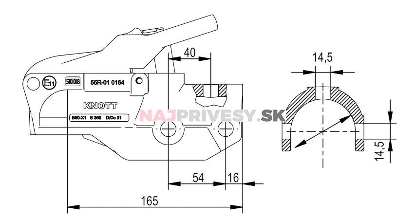 Ťažná spojka KNOTT Avonride 3500 kg pr. 60 mm, M14/M14 s integr. zámkom