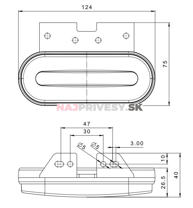 Svietidlo predné obrysové LED Fristom FT-070, 12-36V, na držiaku