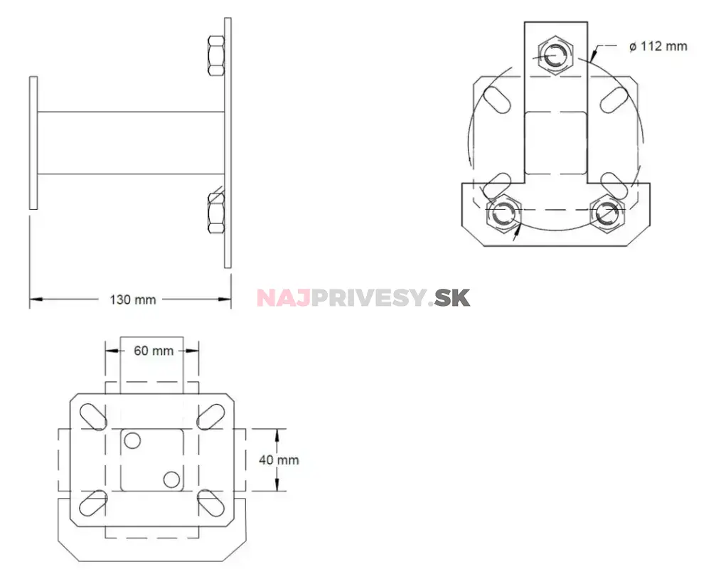 Držiak rezervy pre kolesá s rozstupom 5x112 mm, pre kolesá 13 "a 14" montáž na jokel horizontálne