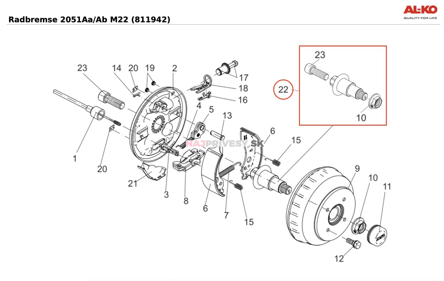 Čap náboja AL-KO kolies. jednotky 2051, priemer. čapu 39 mm 0°15' Delta (ETI 811942)