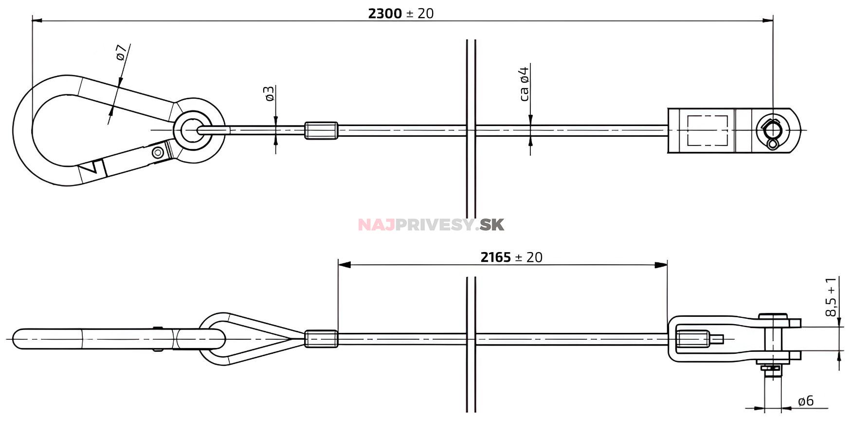 Lanko poistné KNOTT 2300 mm s vidlicou