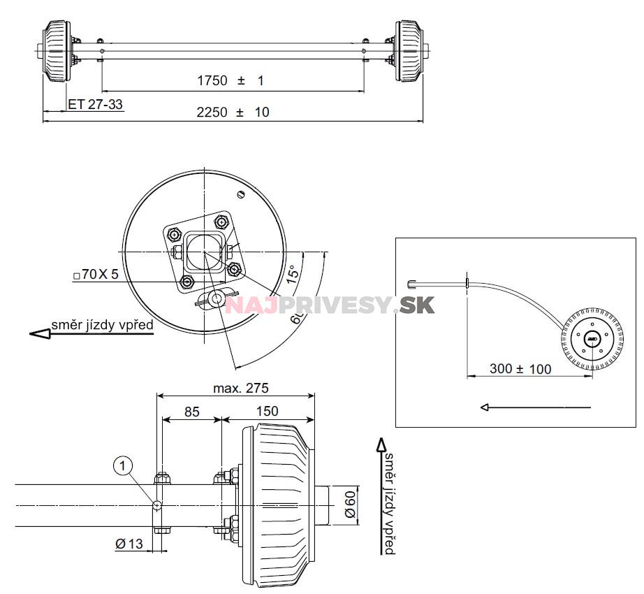 Náprava AL-KO Starr Plus BS (1800kg) a = 1750 mm, 112x5