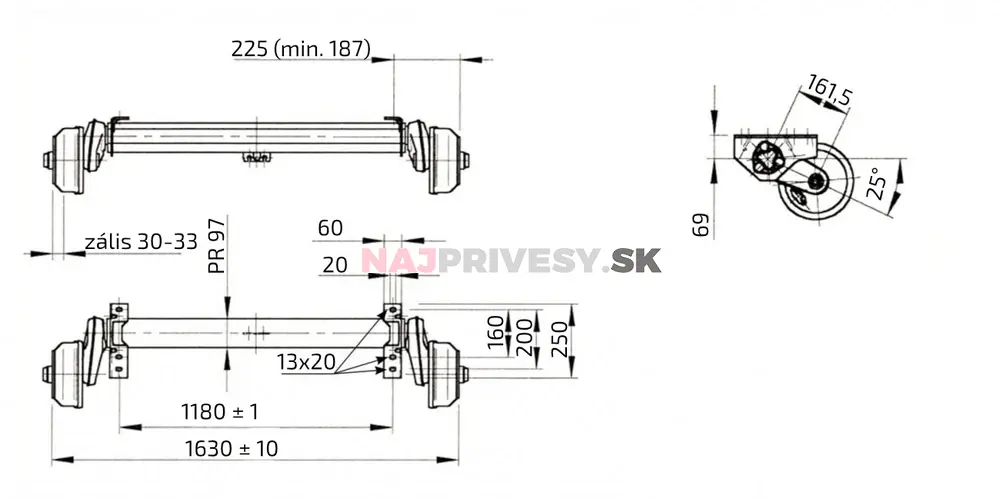 Náprava AL-KO Compact B 1200-6 (1350 kg) a=1180 mm, c=1630 mm, 2051, 112x5