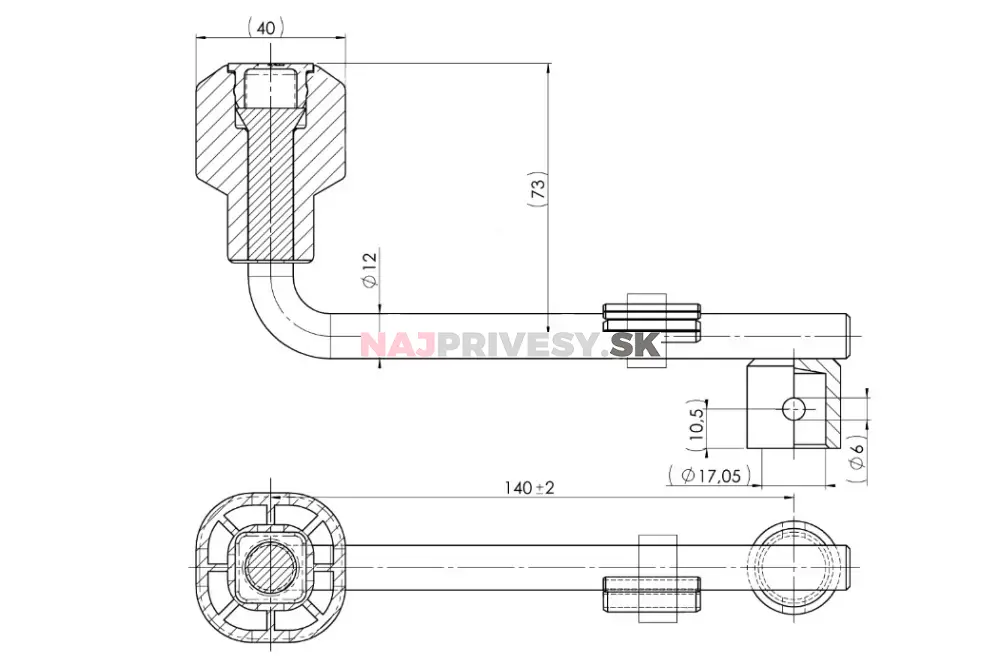 Kľučka 140 mm k opornému koliesku AL-KO 60