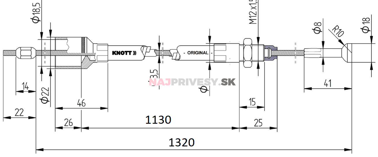Lanovod brzdový KNOTT 1130/1320 mm rychlomontáž