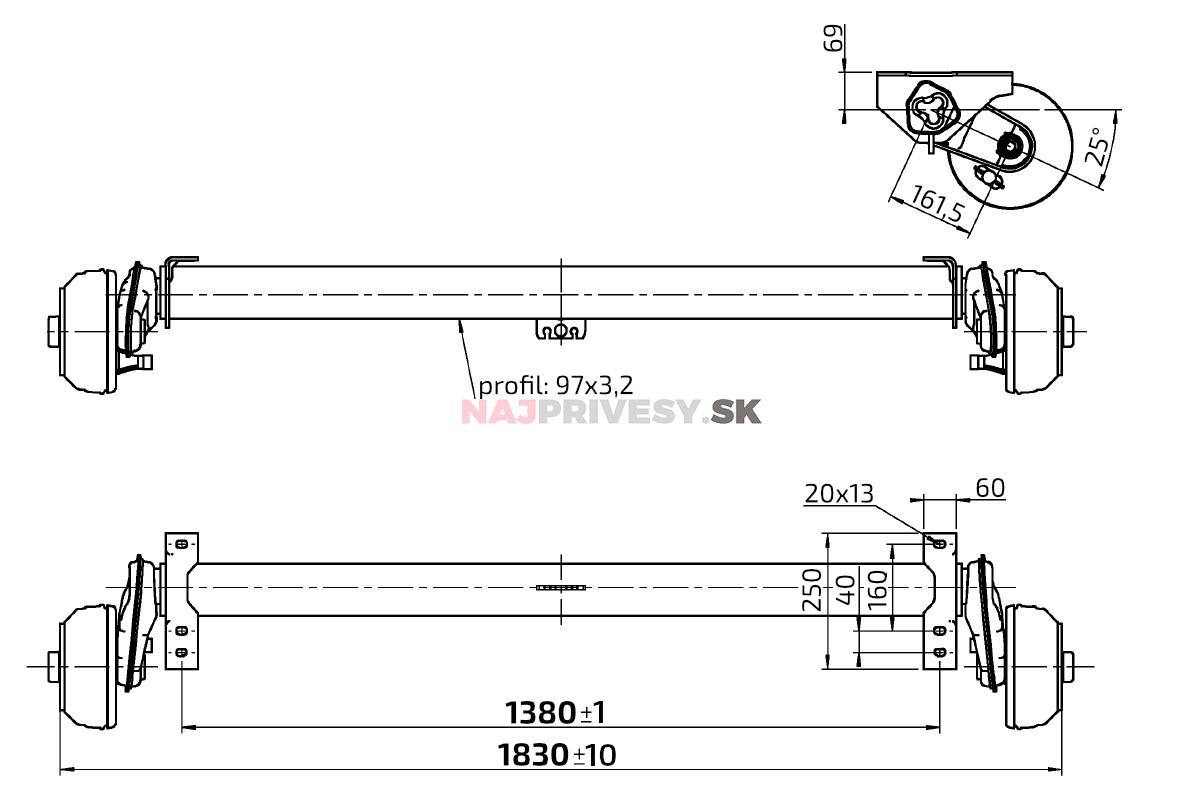Náprava AL-KO Compact B 1200-6, (1350kg) a=1380mm, c=1830mm 2051, 112x5